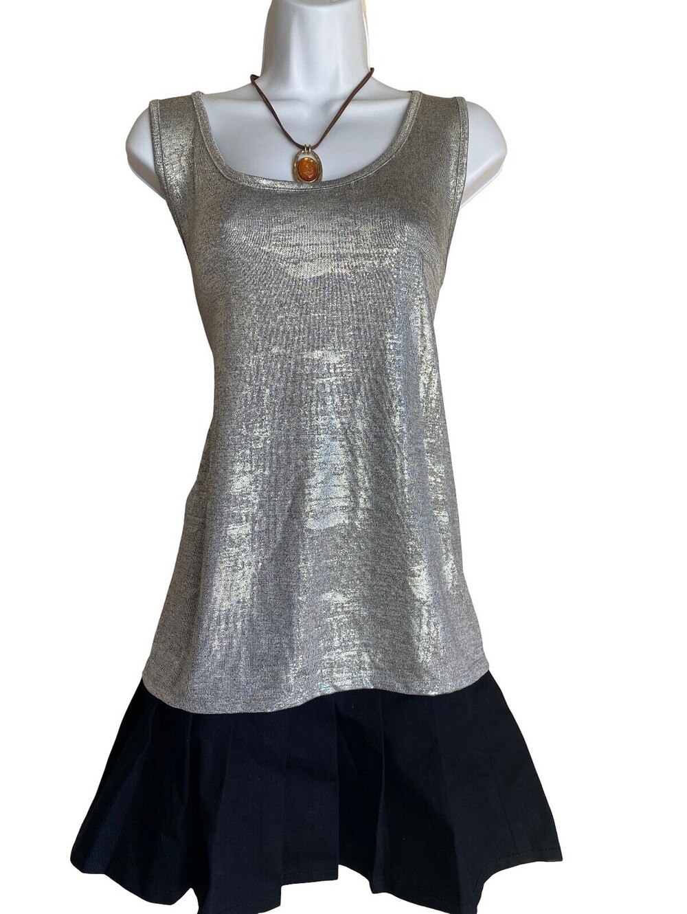 Vintage Park & Main XL Silver Metallic Sleeveless Tunic Tank Top Festival Artsy